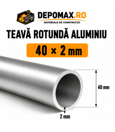 Teava rotunda aluminiu 40 x 2 mm, 6 metri (6060)